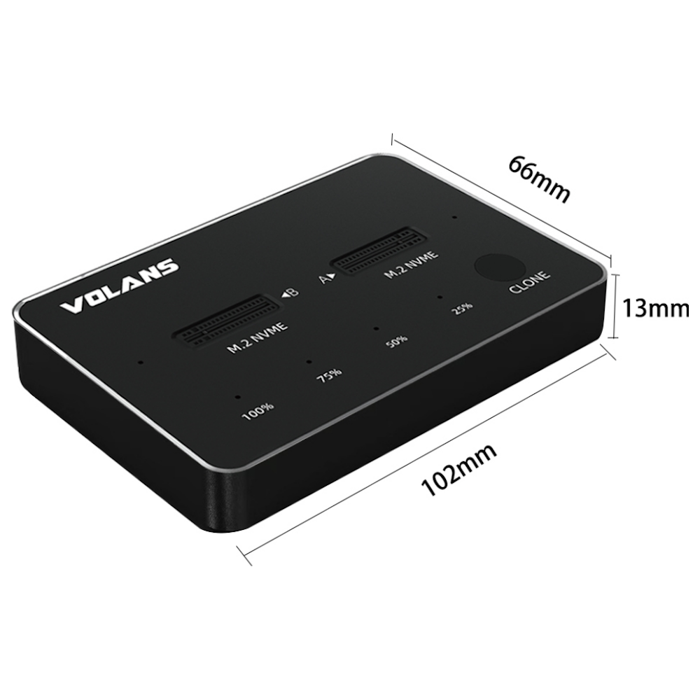 A large main feature product image of Volans Aluminium 2-Bay USB-C NVMe PCIe SSD Docking Station