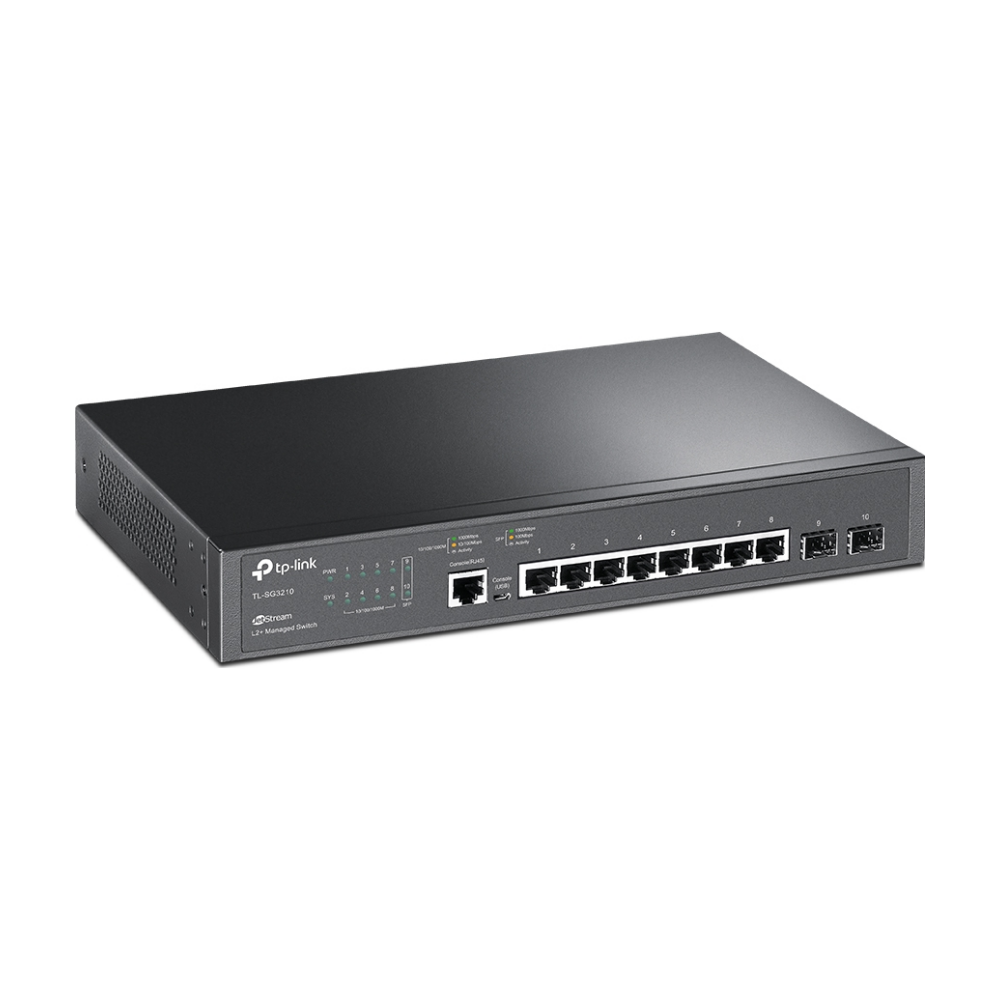 A large main feature product image of TP-Link Jetstream - 8-Port Gigabit L2+ Managed Switch w/ 2 SFP Slots