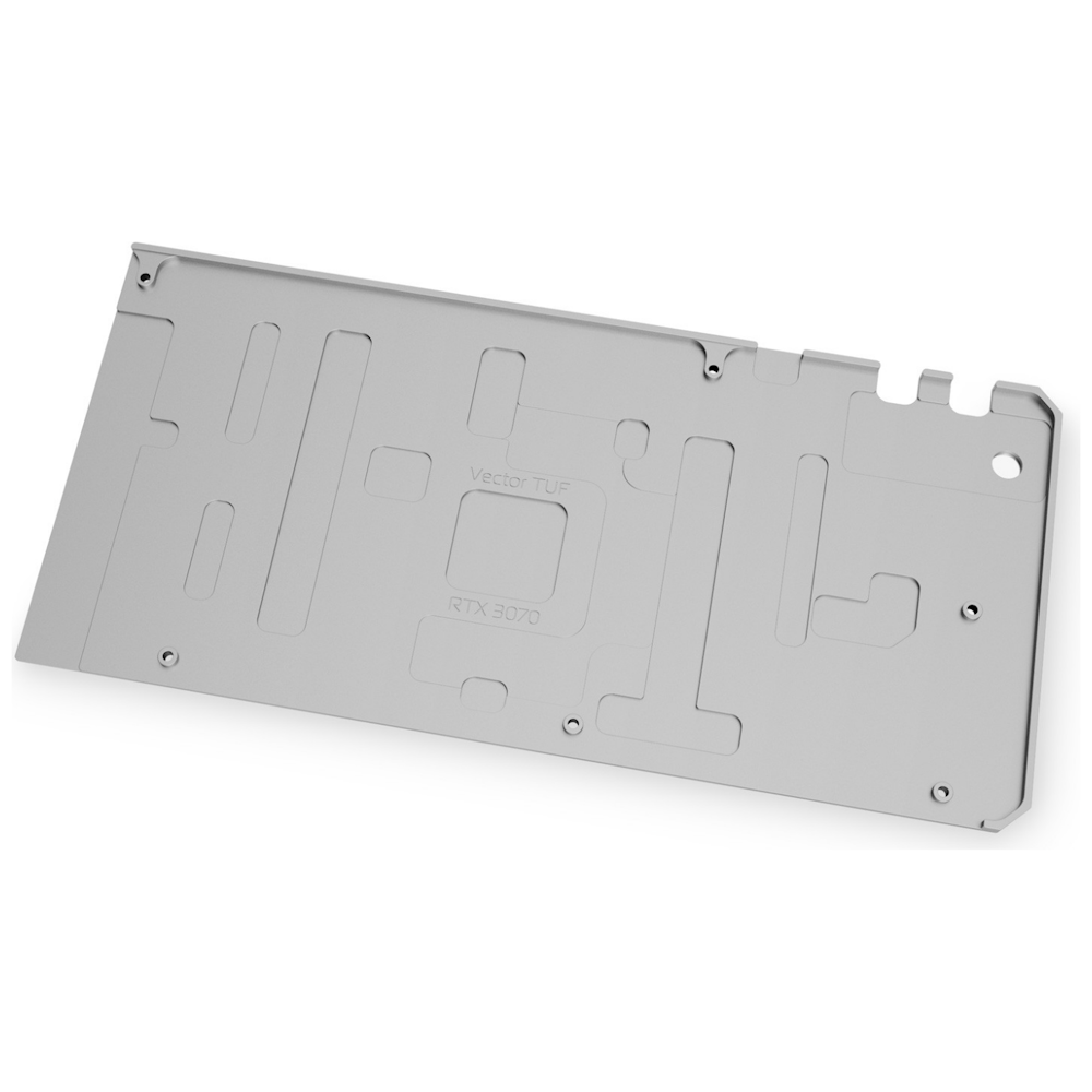 A large main feature product image of EK Quantum Vector TUF RTX 3070 Backplate - Nickel 