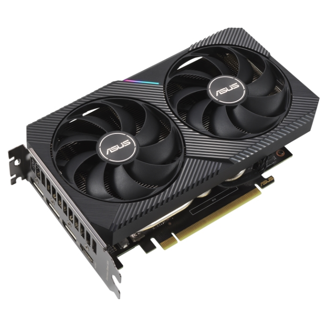 A large main feature product image of ASUS GeForce RTX 3060 Dual OC LHR 12GB GDDR6