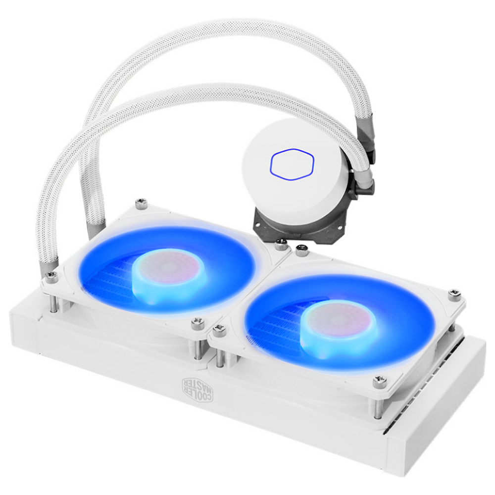 A large main feature product image of Cooler Master MasterLiquid ML240L V2 RGB 240mm AIO Liquid CPU Cooler - White Edition