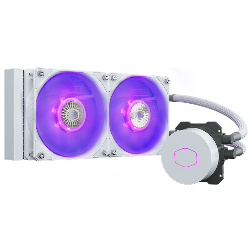 A large main feature product image of Cooler Master MasterLiquid ML240L V2 RGB 240mm AIO Liquid CPU Cooler - White Edition