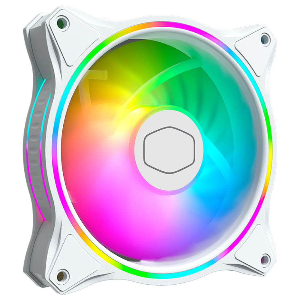 A large main feature product image of Cooler Master MasterFan MF120 Halo White ARGB 120mm Fan - 3 Pack