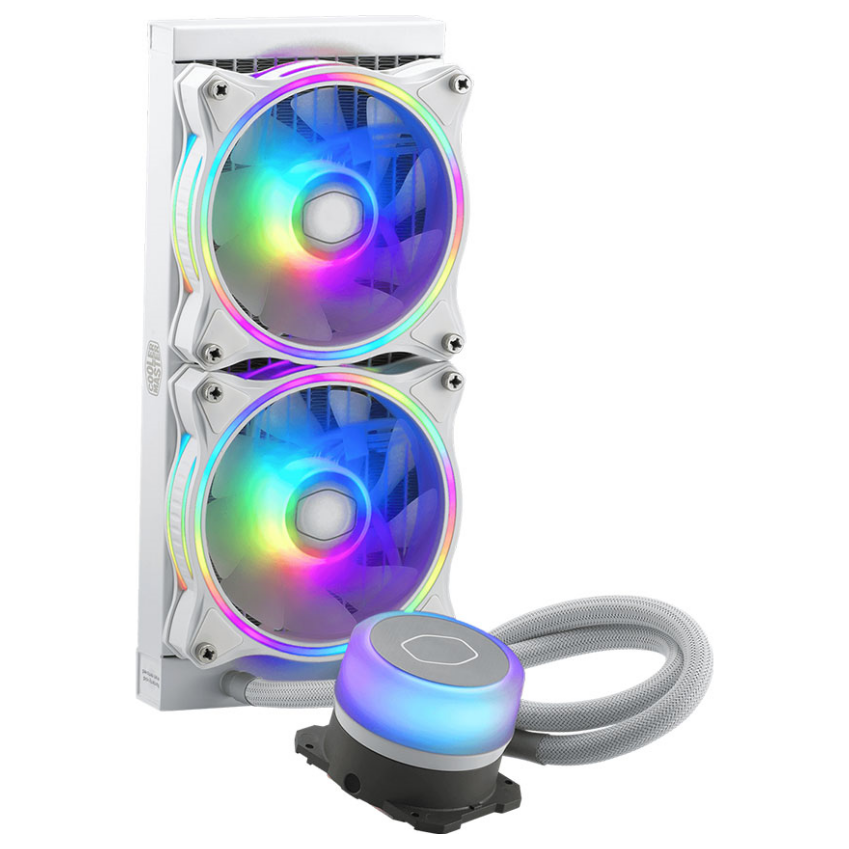 A large main feature product image of Cooler Master ML240 Illusion - 240mm ARGB AIO Liquid CPU Cooler (White)