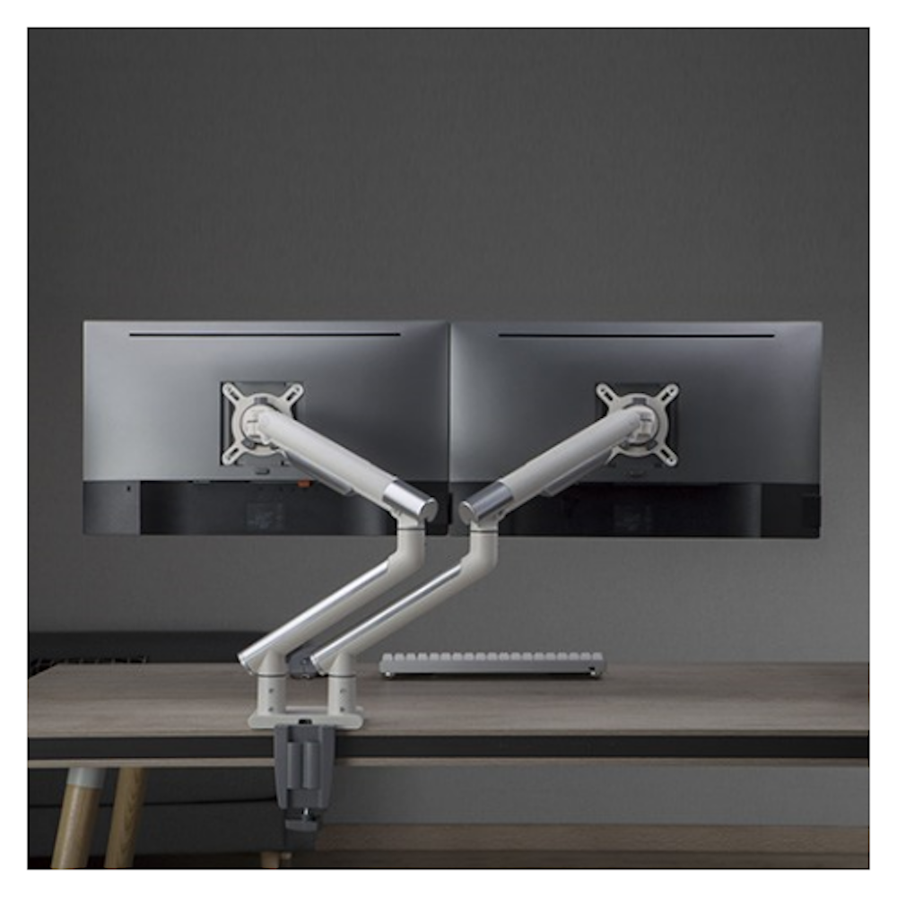 A large main feature product image of Brateck Dual Monitor Premium Slim Aluminum Spring-Assisted Monitor Arm Fix Most 17"-32" - White