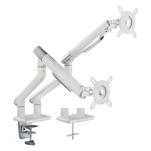 Brateck Dual Monitor Premium Slim Aluminum Spring-Assisted Monitor Arm Fix Most 17"-32" - White