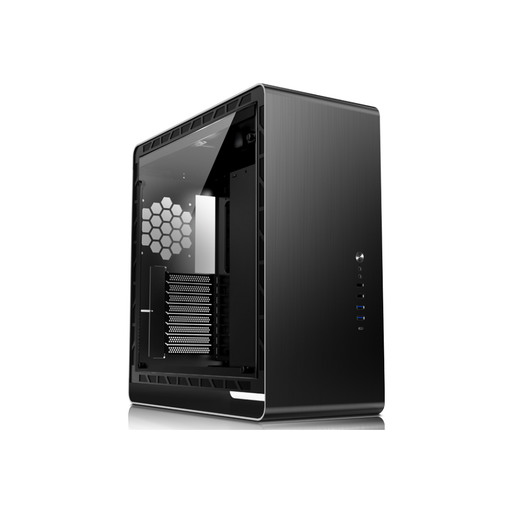 A large main feature product image of Jonsbo UMX6 Black ATX Case with Tempered Glass Window