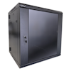 A product image of LDR 12U Hinged Wall Mount Cabinet Glass Door (600mm x 550mm) Flat Packed (2 Cartons) - Black Metal Construction - Top Fan Vents - Side Access Panels