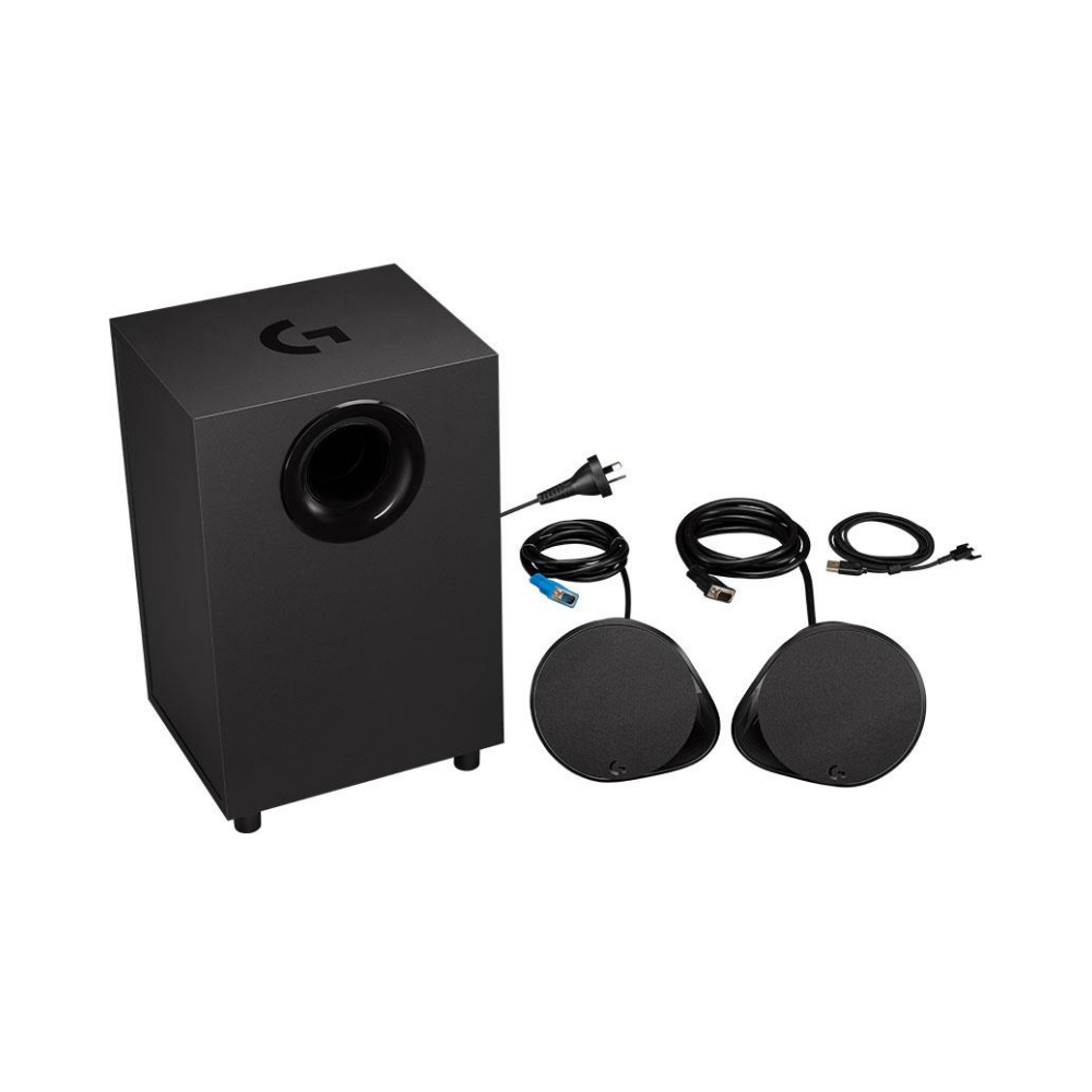 A large main feature product image of Logitech G560 RGB PC Gaming Speakers