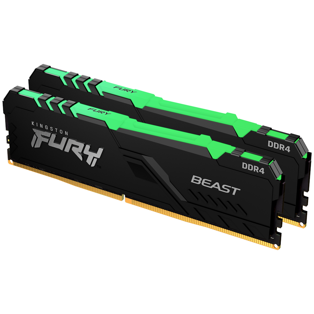 A large main feature product image of Kingston 16GB Kit (2x8GB) DDR4 Fury Beast RGB C16 2666MHz - Black
