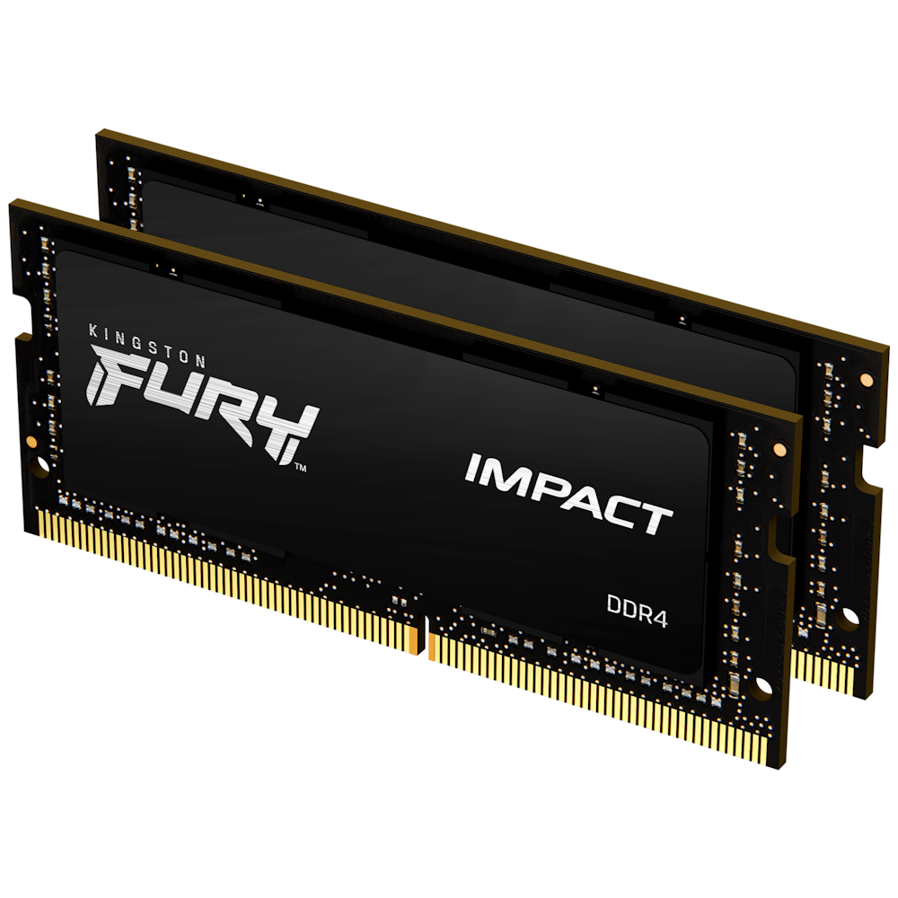 A large main feature product image of Kingston 64GB Kit (2x32GB) DDR4 Fury Impact SO-DIMM C15 2666MHz - Black