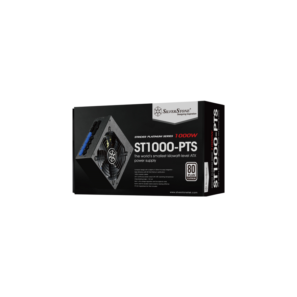 A large main feature product image of SilverStone ST1000-PTS 1000W Platinum ATX Modular PSU