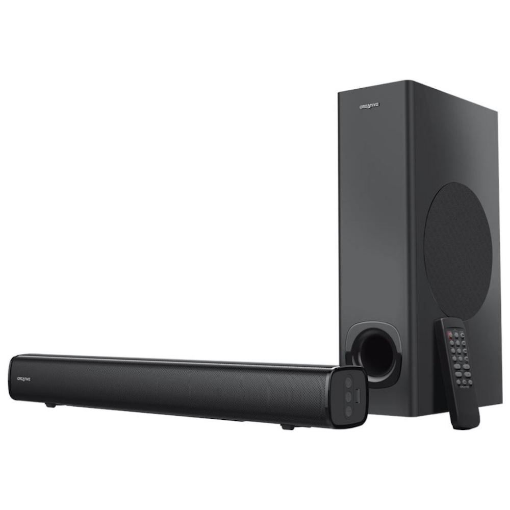 A large main feature product image of Creative Stage 2.1 High Performance Monitor Soundbar