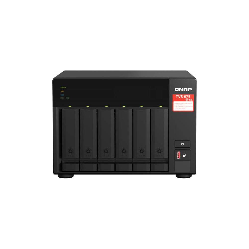A large main feature product image of QNAP TVS-675 2.5GHz 8GB 6 Bay NAS Enclosure