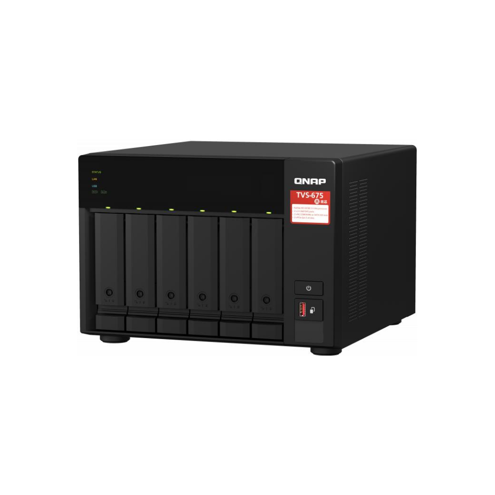 A large main feature product image of QNAP TVS-675 2.5GHz 8GB 6 Bay NAS Enclosure