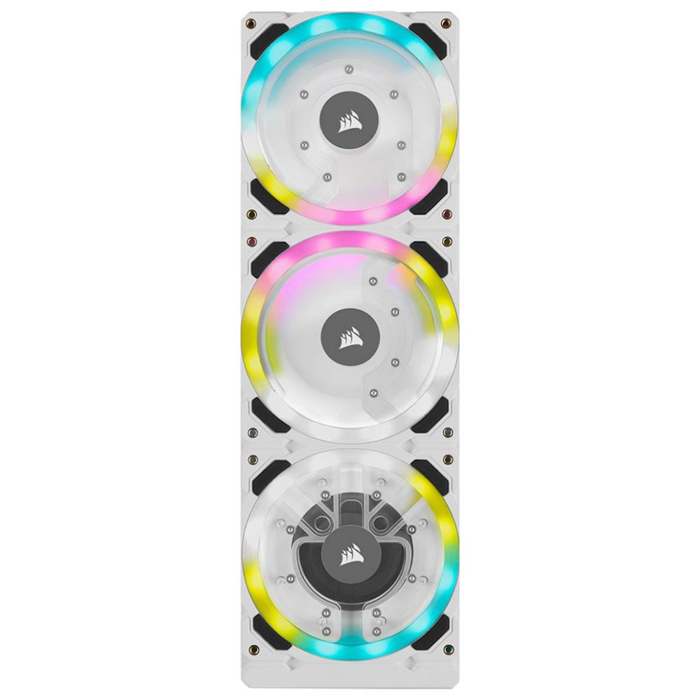 A large main feature product image of Corsair Hydro X Series XD7 RGB Pump/Reservoir Combo — White