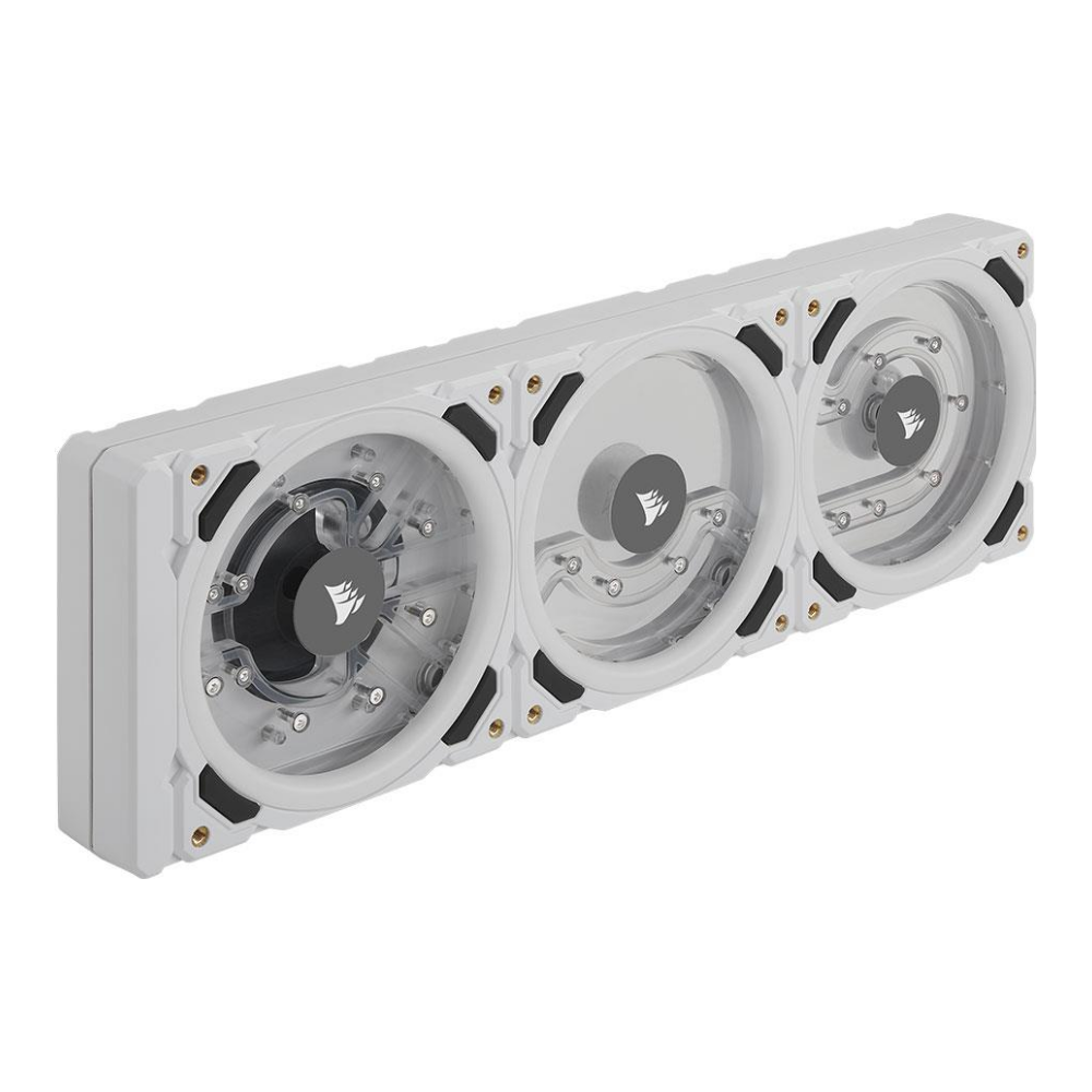 A large main feature product image of Corsair Hydro X Series XD7 RGB Pump/Reservoir Combo — White