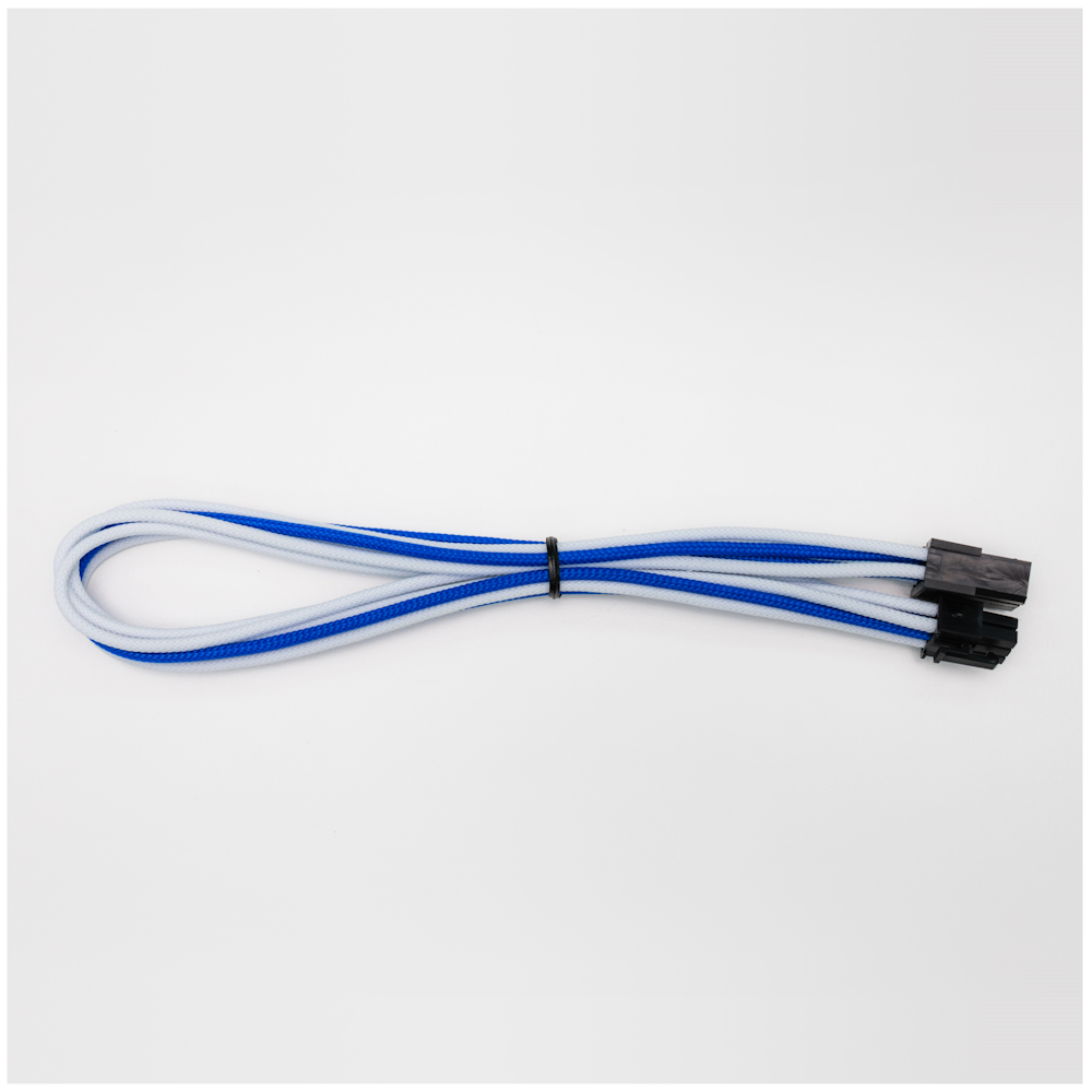 A large main feature product image of GamerChief 6-Pin PCIe 45cm Sleeved Extension Cable (White/Blue)