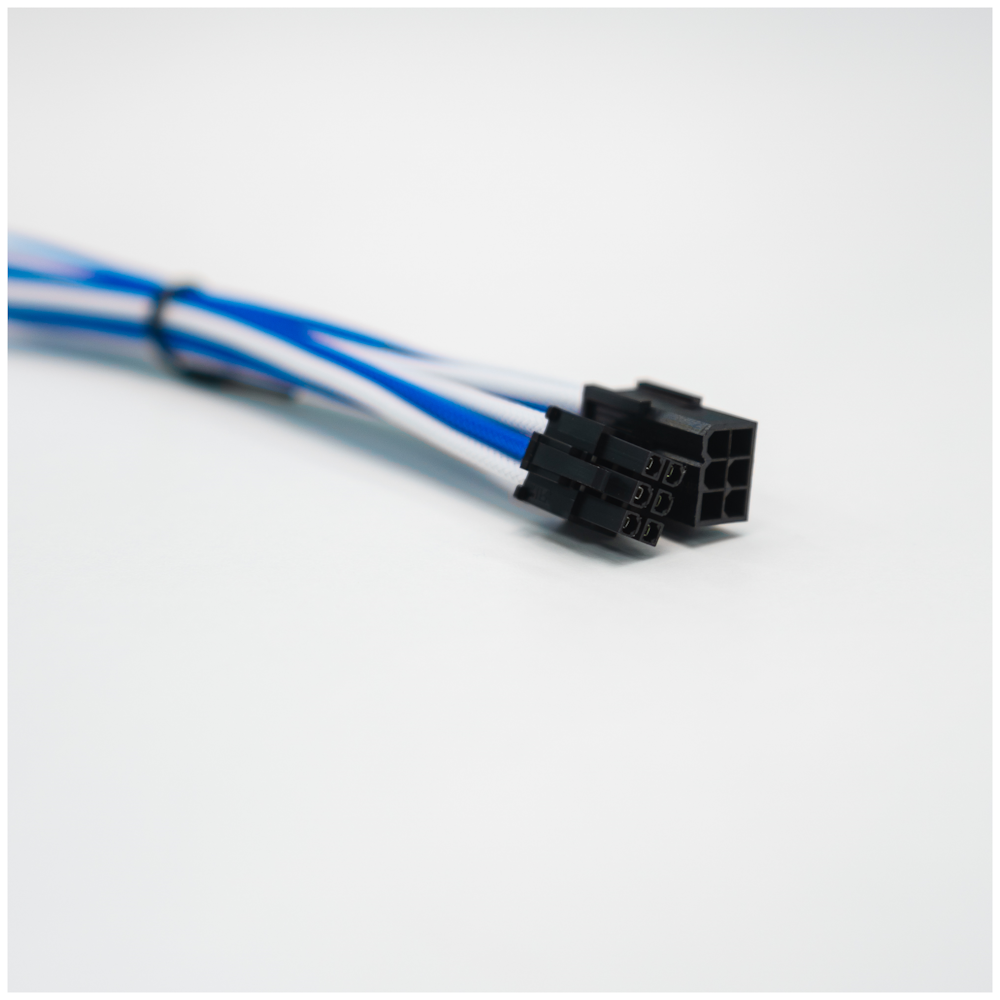 A large main feature product image of GamerChief 6-Pin PCIe 45cm Sleeved Extension Cable (White/Blue)