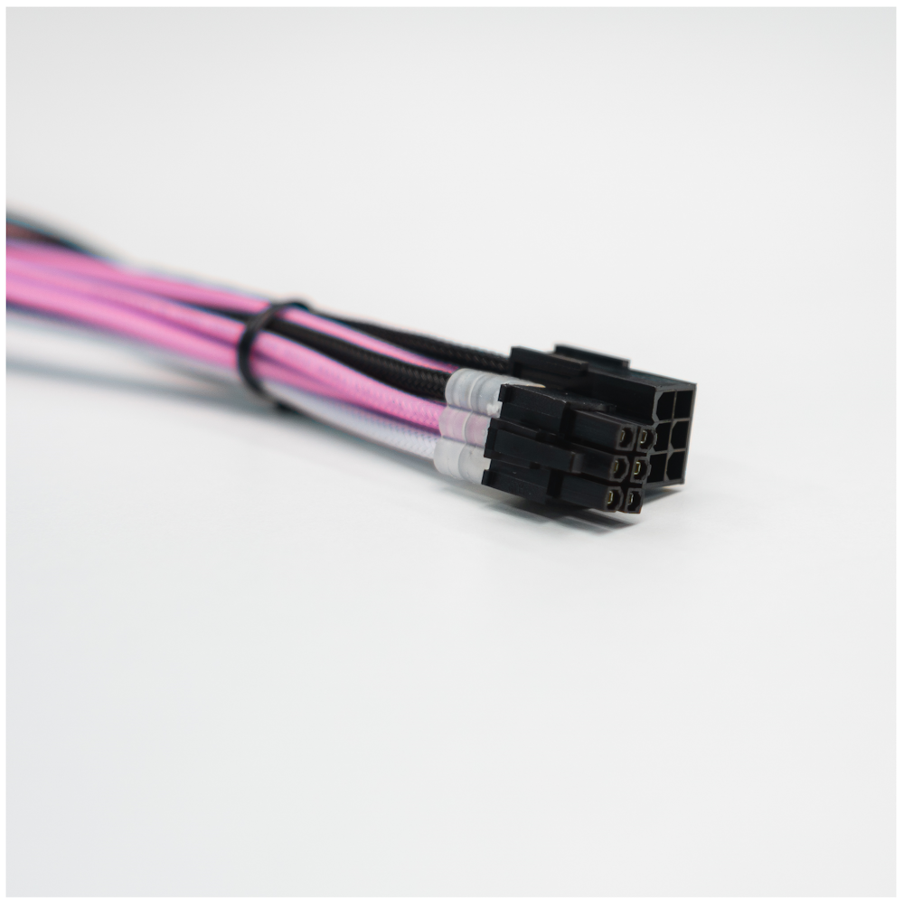 A large main feature product image of GamerChief Elite Series 6-Pin PCIe 30cm Sleeved Extension Cable (Pink/White/Black)
