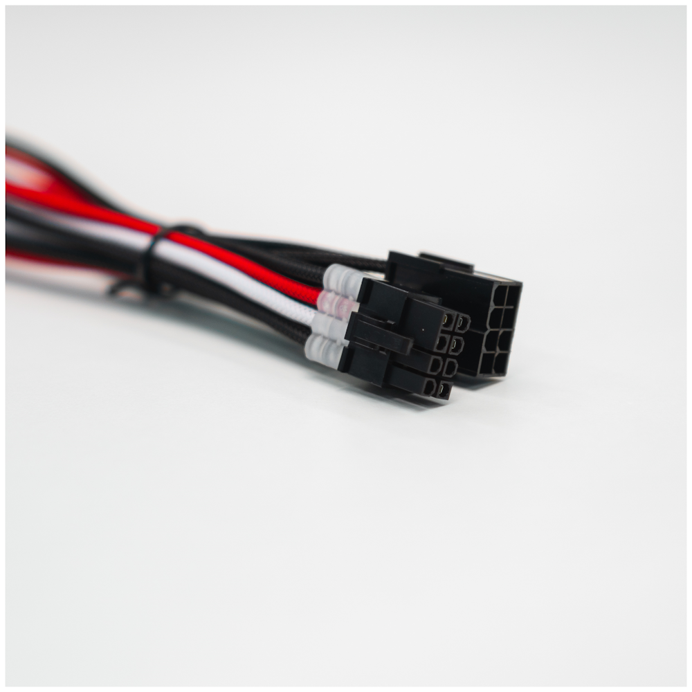 A large main feature product image of GamerChief Elite Series 8-Pin PCIe 30cm Sleeved Extension Cable (Red/White/Black)