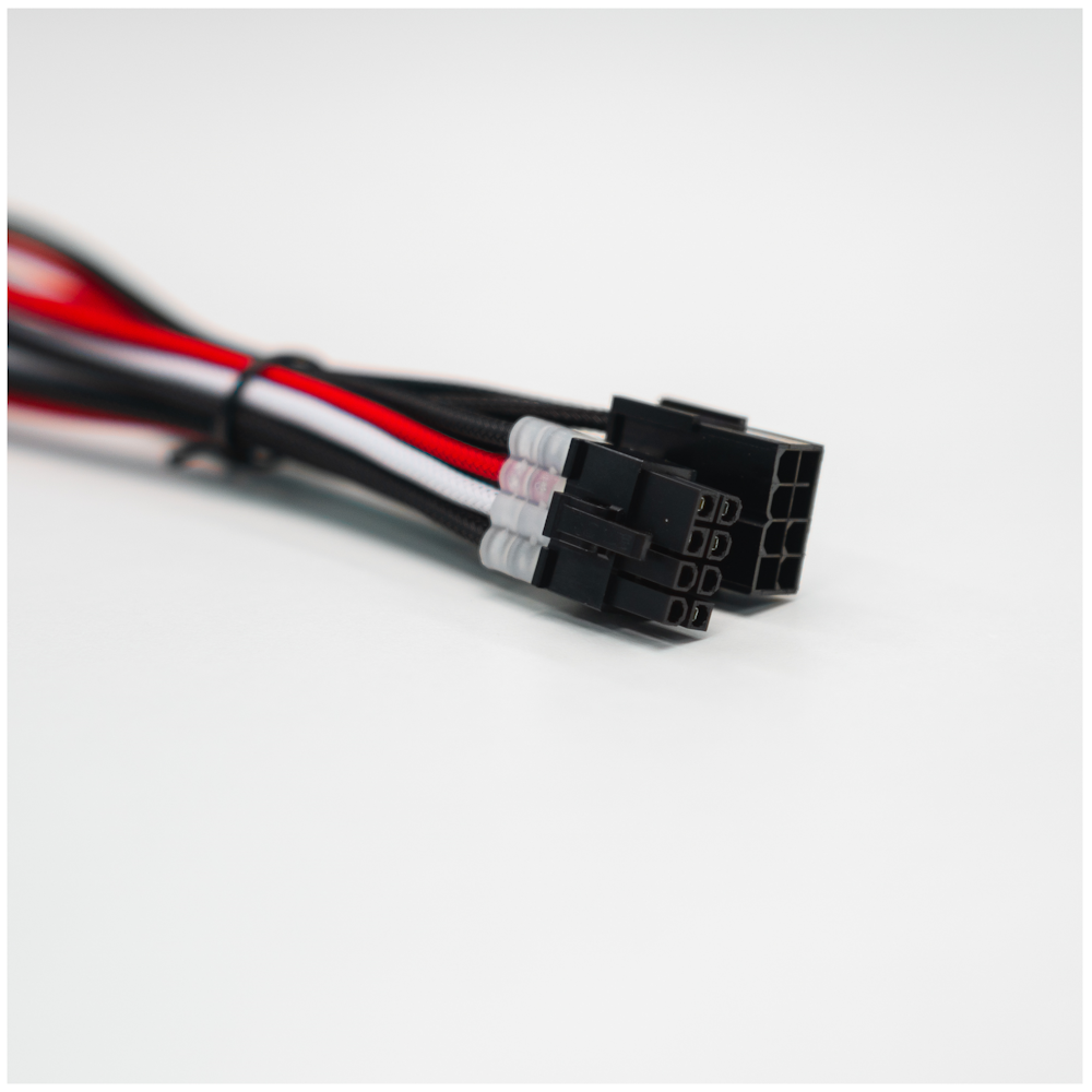 A large main feature product image of GamerChief Elite Series 8-Pin PCIe 30cm Sleeved Extension Cable (Red/White/Black)