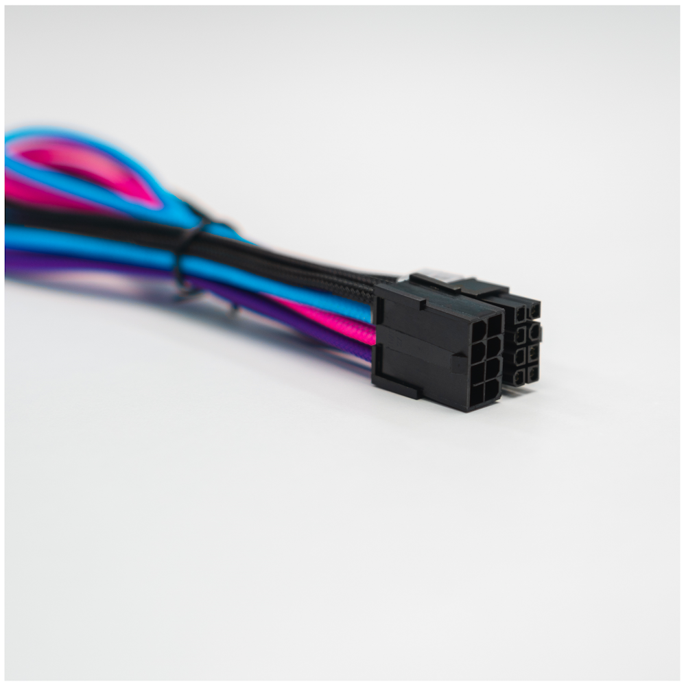 A large main feature product image of GamerChief Elite Series 8-Pin PCIe 30cm Sleeved Extension Cable (Blue / Pink / Purple / Black)