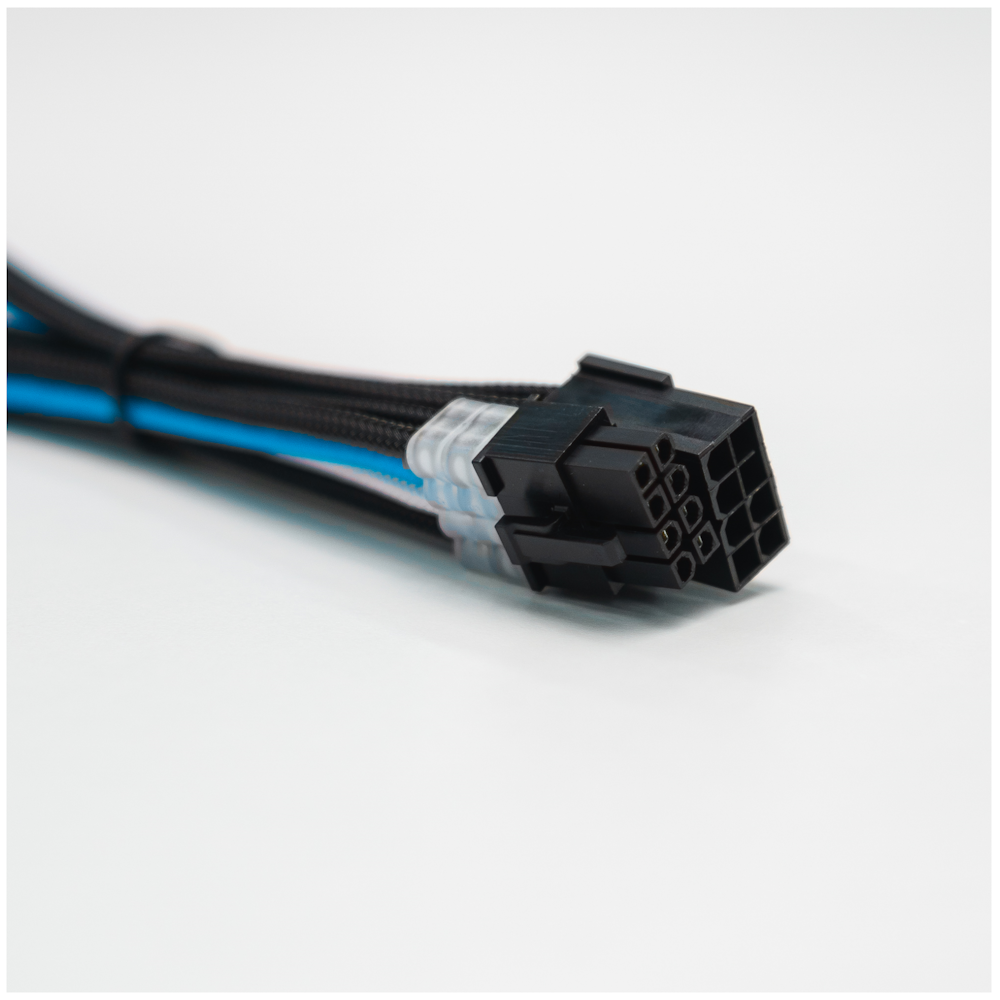 A large main feature product image of GamerChief Elite Series 8-Pin PCIe 30cm Sleeved Extension Cable (Blue/White/Black)