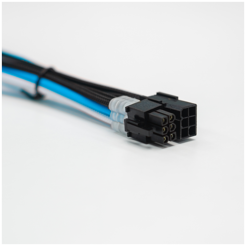 A large main feature product image of GamerChief Elite Series 6-Pin PCIe 30cm Sleeved Extension Cable (Blue/White/Black)