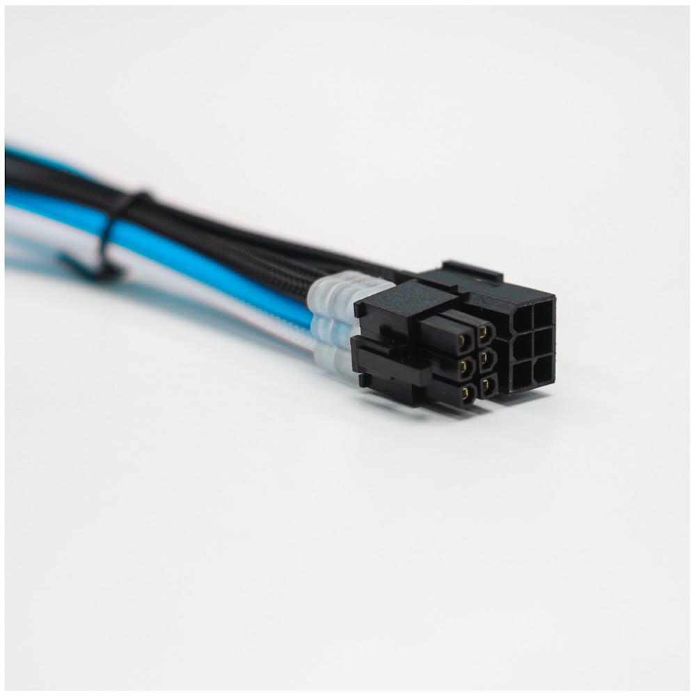 A large main feature product image of GamerChief Elite Series 6-Pin PCIe 30cm Sleeved Extension Cable (Blue/White/Black)