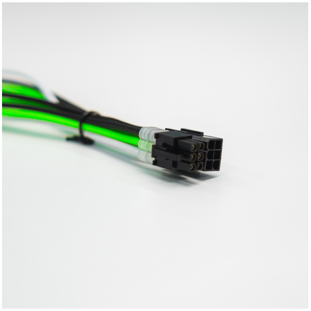 A large main feature product image of GamerChief Elite Series 6-Pin PCIe 30cm Sleeved Extension Cable (Green/White/Black)