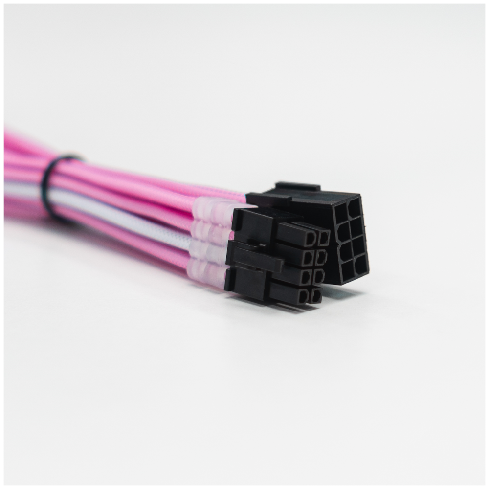 A large main feature product image of GamerChief Elite Series 8-Pin EPS 30cm Sleeved Extension Cable (Pink/White)