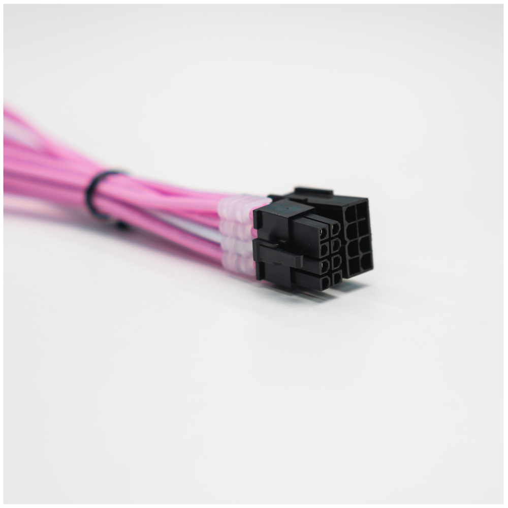 A large main feature product image of GamerChief Elite Series 8-Pin PCIe 30cm Sleeved Extension Cable (Pink/White)