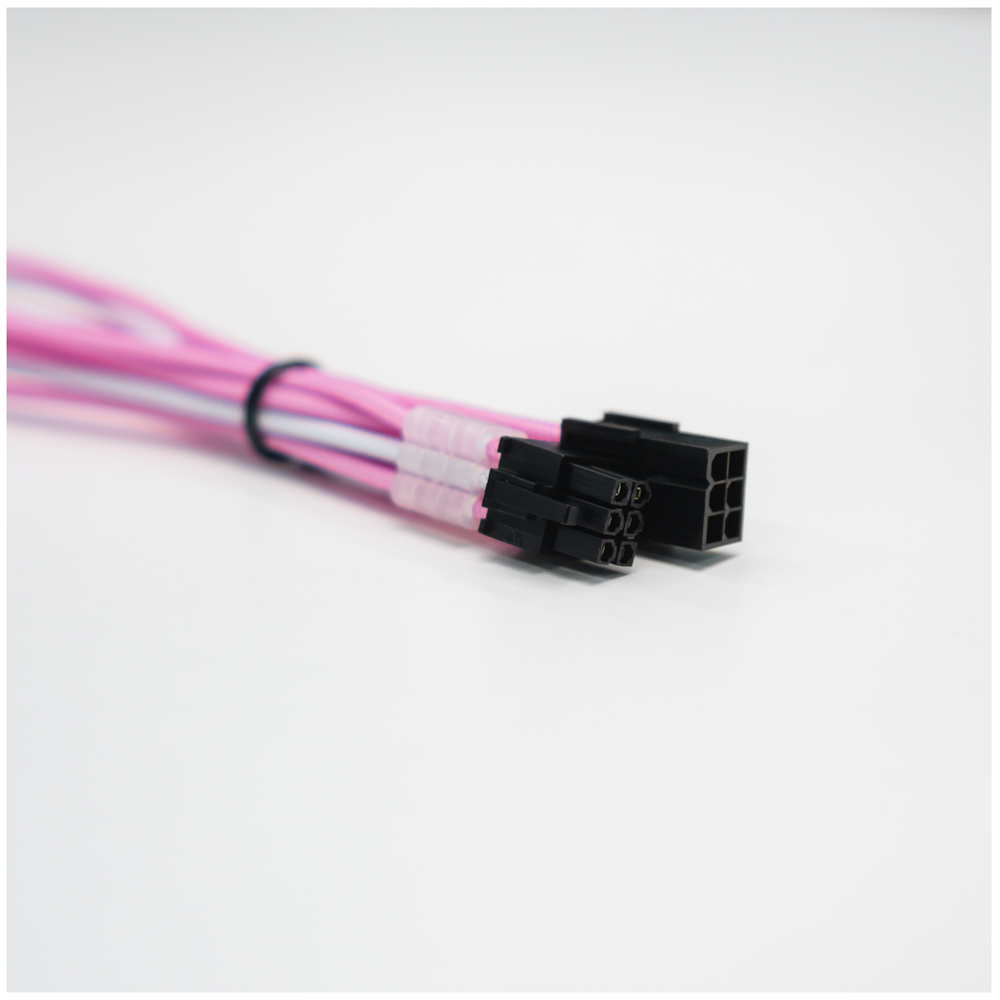 A large main feature product image of GamerChief Elite Series 6-Pin PCIe 30cm Sleeved Extension Cable (Pink/White)