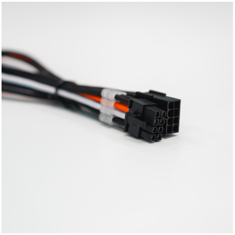 A large main feature product image of GamerChief Elite Series 8-Pin PCIe 30cm Sleeved Extension Cable (Orange/White/Black)