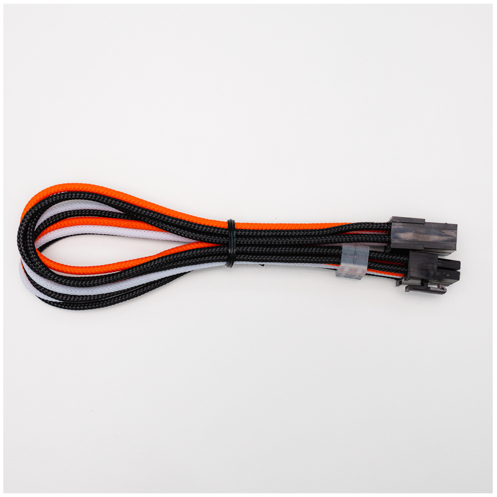 A large main feature product image of GamerChief Elite Series 8-Pin PCIe 30cm Sleeved Extension Cable (Orange/White/Black)