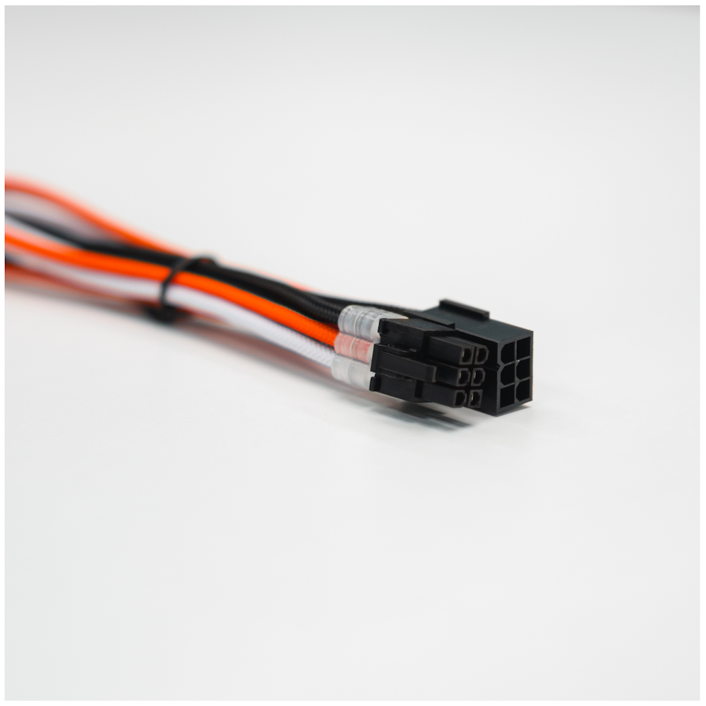 A large main feature product image of GamerChief Elite Series 6-Pin PCIe 30cm Sleeved Extension Cable (Orange/White/Black)