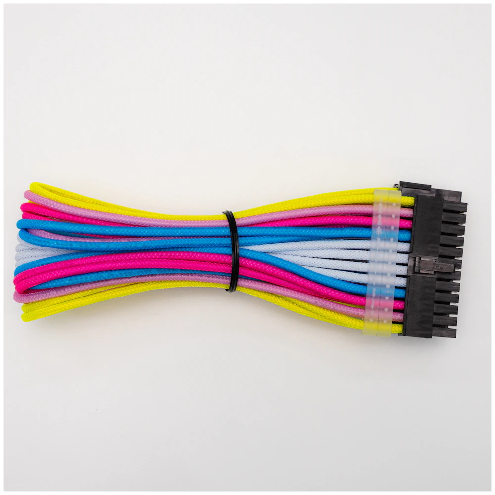 GamerChief Elite Series 24-Pin ATX 30cm Sleeved Extension Cable (Yellow / Light Pink / Pink / Blue / White)