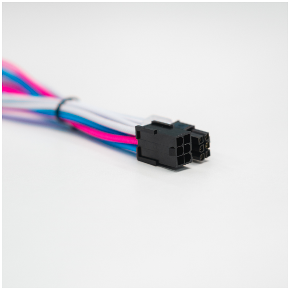 A large main feature product image of GamerChief Elite Series 6-Pin PCIe 30cm Sleeved Extension Cable ( Pink / Blue / White)