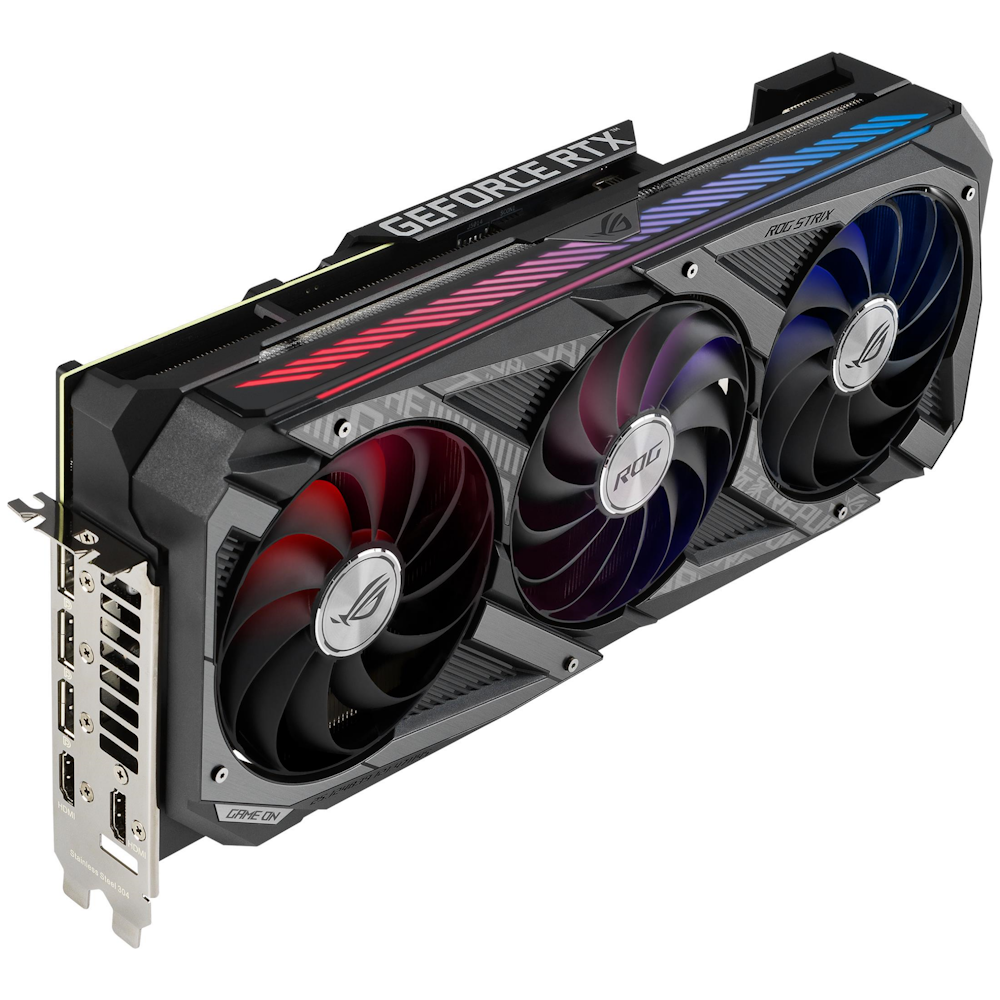 A large main feature product image of ASUS GeForce RTX 3080 ROG Strix Gaming LHR 10GB GDDR6X