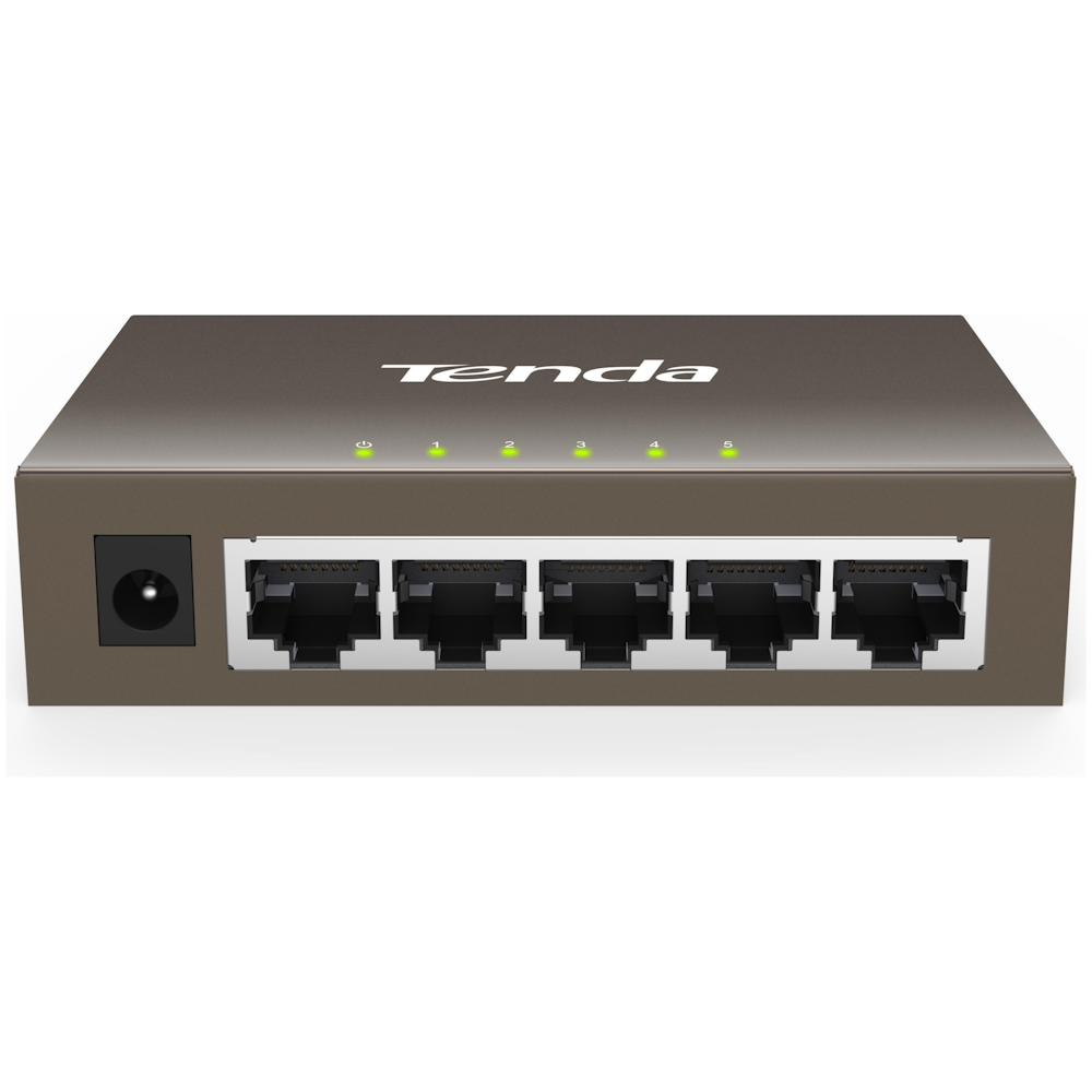 A large main feature product image of Tenda TEG1005D 5-Port Gigabit Desktop Switch