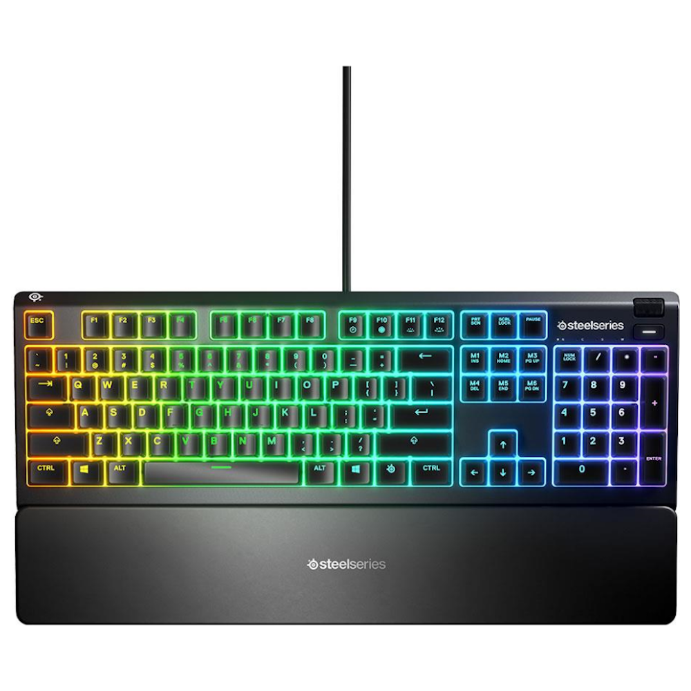 A large main feature product image of SteelSeries Apex 3 - RGB Gaming Keyboard