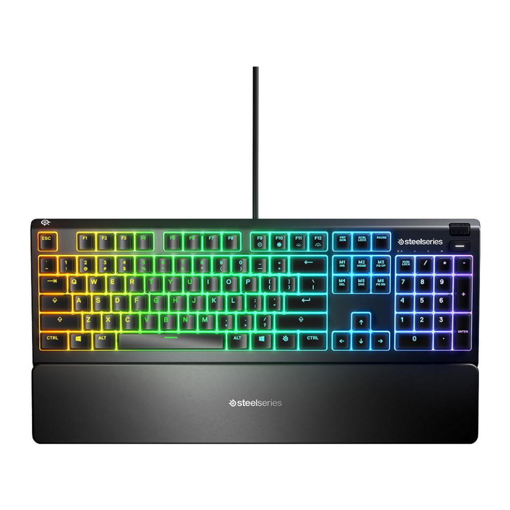A large main feature product image of SteelSeries Apex 3 RGB Gaming Keyboard