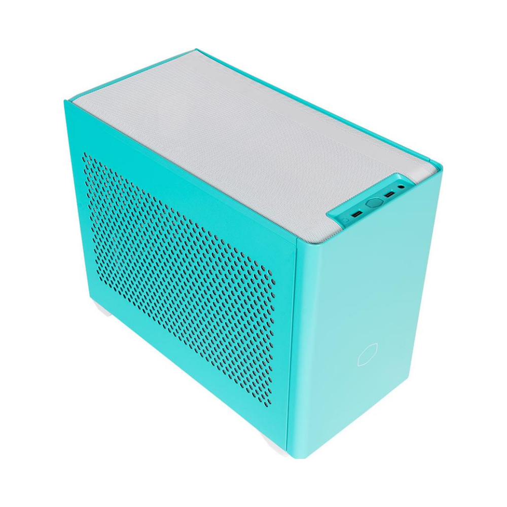 A large main feature product image of Cooler Master MasterBox NR200P mITX Case - Caribbean Blue