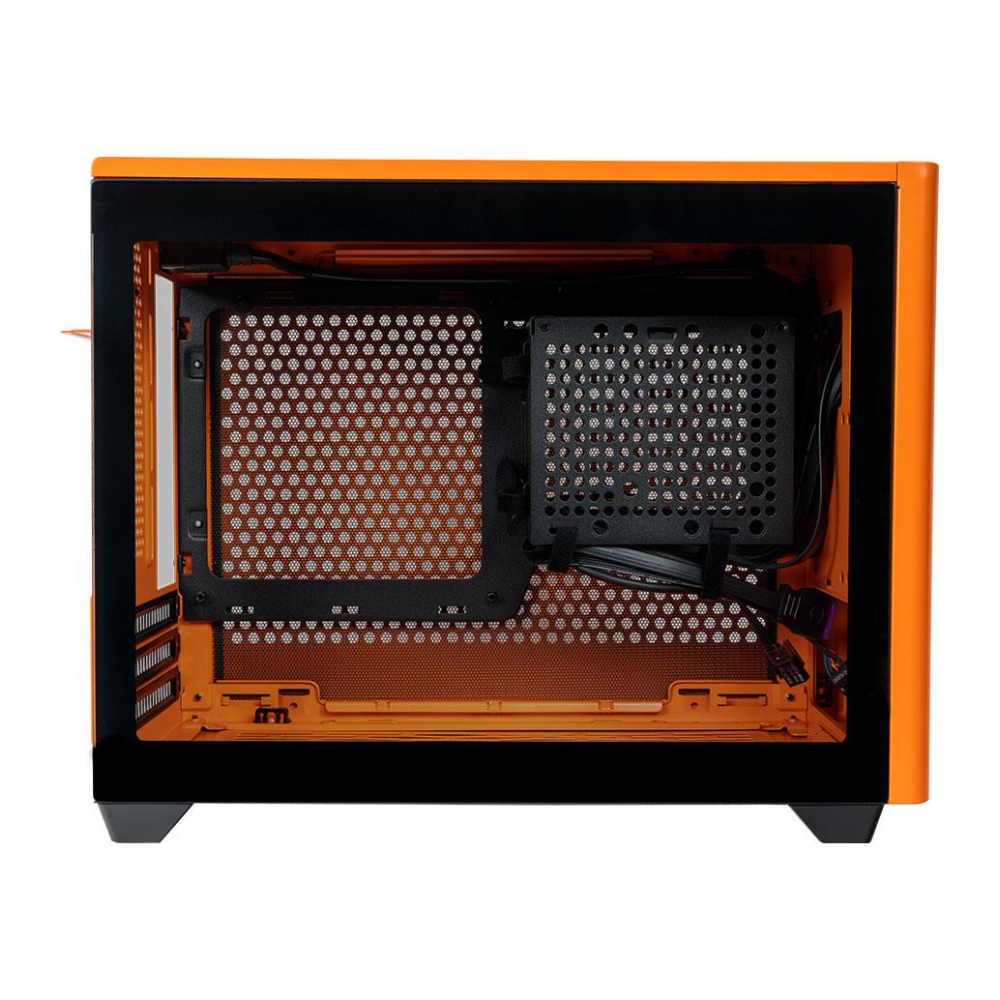 A large main feature product image of Cooler Master MasterBox NR200P mITX Case - Sunset Orange
