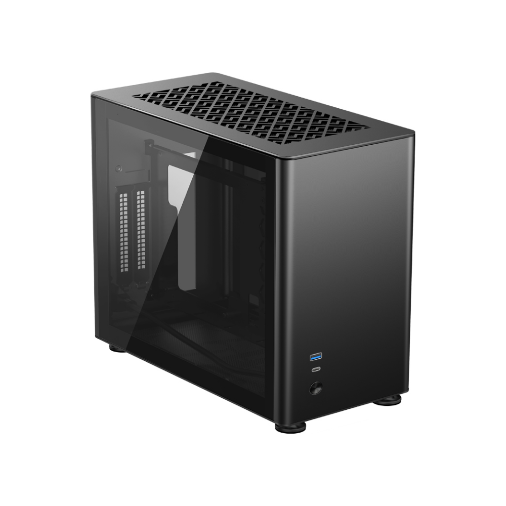 A large main feature product image of Jonsbo A4 Black mITX Case w/Tempered Glass Side Panel