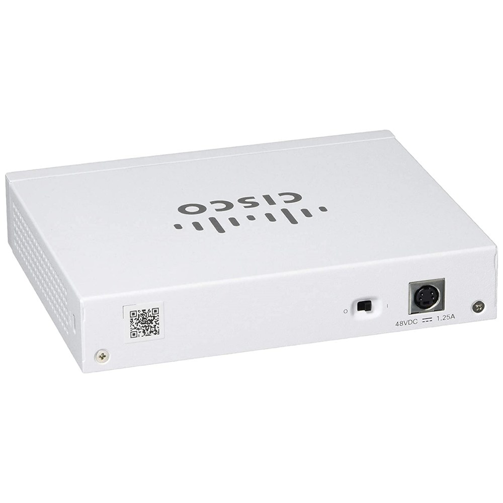 A large main feature product image of Cisco CBS110 Unmanaged 8 Port Gigabit Partial PoE Desktop Switch