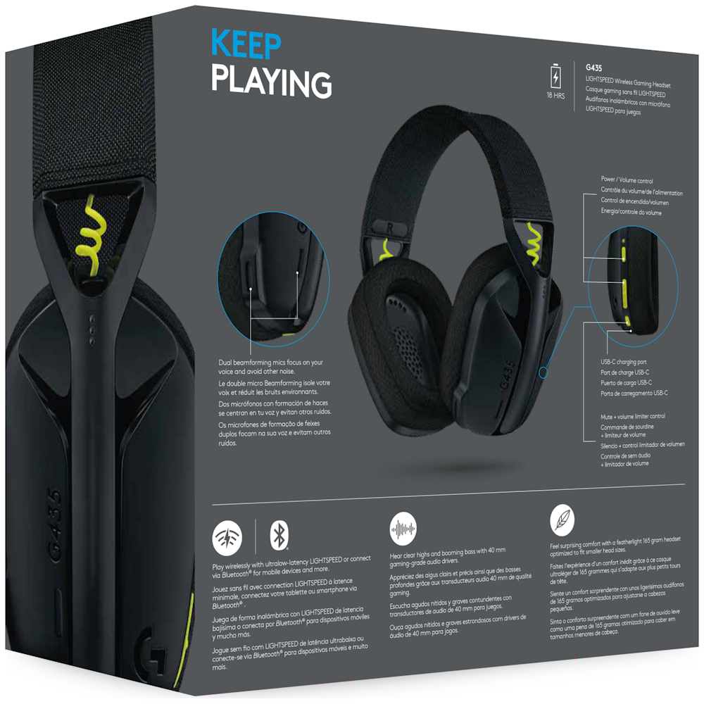 A large main feature product image of Logitech G435 LIGHTSPEED Wireless Gaming Headset - Black