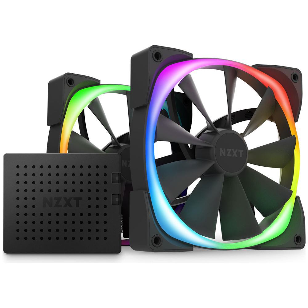 A large main feature product image of NZXT Aer RGB 2 - 140mm Twin Pack - Black