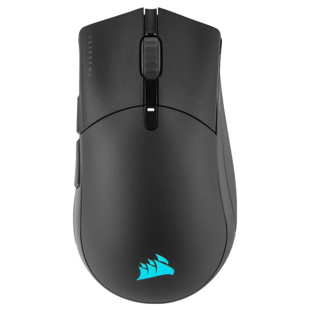 A large main feature product image of Corsair SABRE RGB PRO WIRELESS CHAMPION SERIES Ultra-Lightweight FPS/MOBA Gaming Mouse